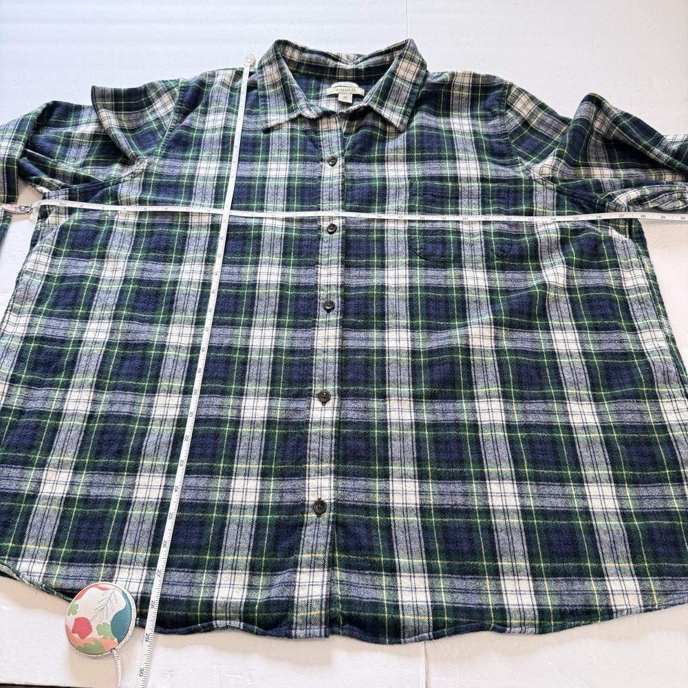 LL Bean Scotch Plaid Cotton Flannel Button Shirt Relaxed Fit 3X Green White - Picture 7 of 11